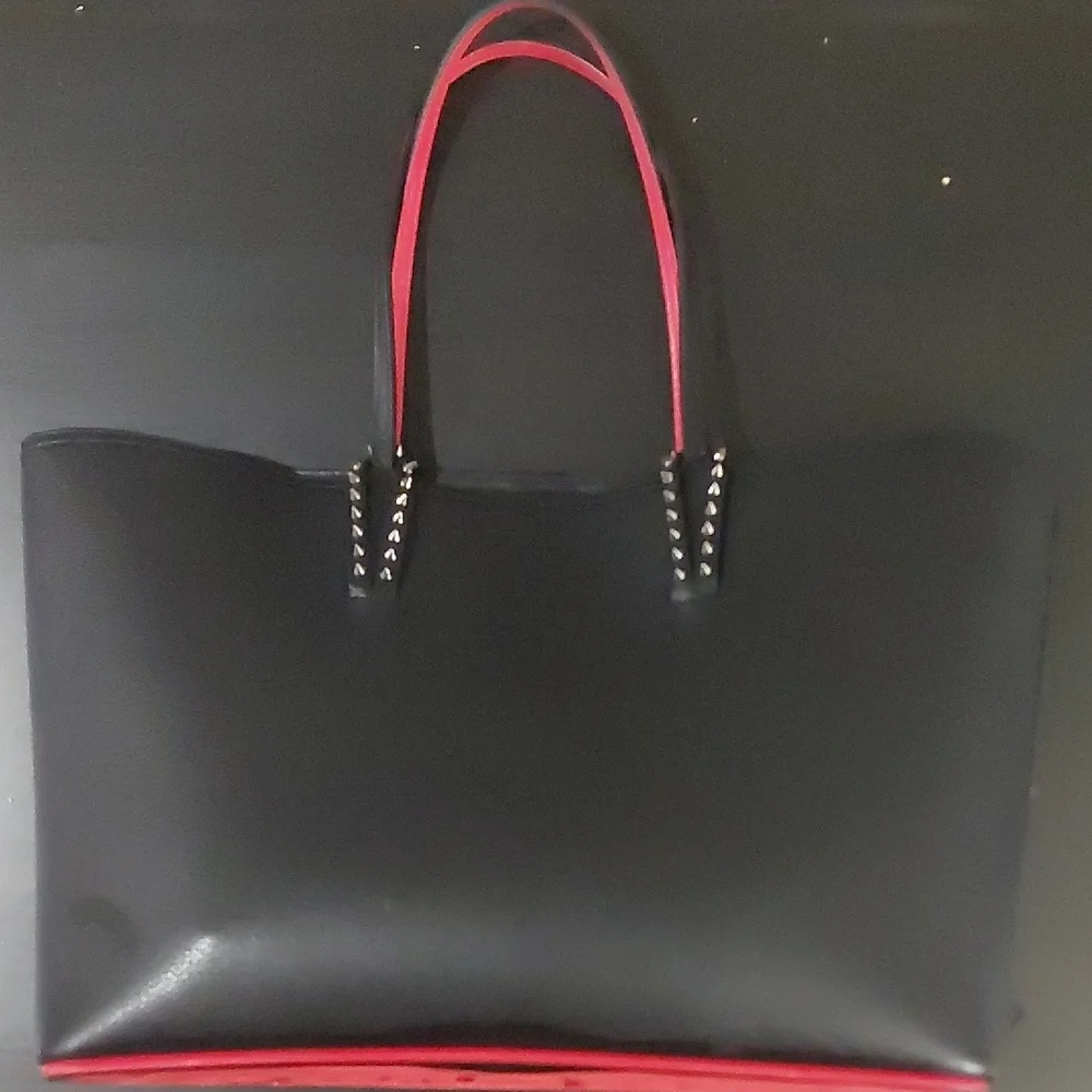 Chic Black and Red Studded Tote Bag - Picture 2 of 14